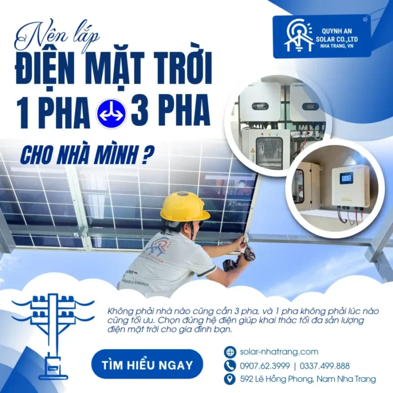 Nên chọn lắp Điện mặt trời 1 pha hay 3 pha cho nhà mình