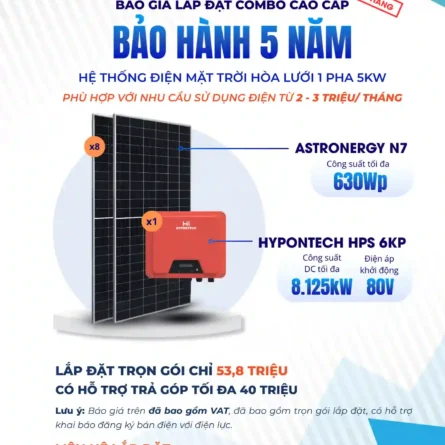 Báo giá Chi tiết Điện mặt trời Hòa lưới bám tải 5kW