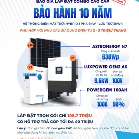 Báo giá Hệ thống Điện mặt trời Hybrid 6kW lưu trữ 5kWh có Bảo hành 10 năm Chính Hãng 25 Báo giá trọn bộ Điện mặt trời Hybrid 6kw có lưu trữ 5kWh - Bảo hành 10 năm Chính Hãng