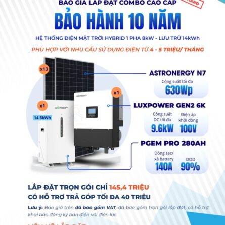 Báo giá trọn gói Hệ thống Điện mặt trời Hybrid 8kW lưu trữ 14kWh - Bảo hành 10 năm Chính hãng 24 Báo giá chi tiết Hệ Hybrid 8kW có lưu trữ 14kWh - Bảo hành 10 năm Chính Hãng