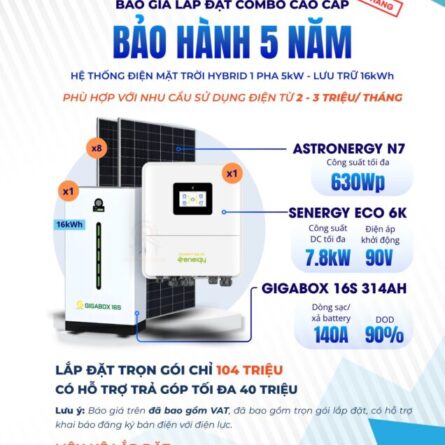 Báo giá trọn bộ Điện mặt trời Hybrid Eco 5kw có lưu trữ 16kWh - Bảo hành 5 năm Chính hãng 20 Báo giá chi tiết trọn gói Điện mặt trời Hybrid 5kW Senergy lưu 16kWh