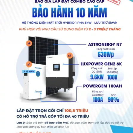 Báo giá chi tiết Hệ Hybrid 5kW có lưu trữ 5kWh - Bảo hành 10 năm Chính Hãng