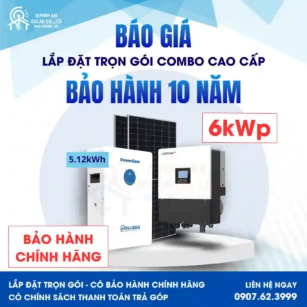 Báo giá Hệ thống Điện mặt trời Hybrid 6kW lưu trữ 5kWh có Bảo hành 10 năm Chính Hãng