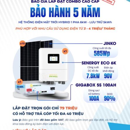 Báo giá trọn gói Hệ thống Điện mặt trời Hybrid 6kW lưu trữ 5kWh - Bảo hành 5 năm Chính hãng 24 Báo giá hệ thống Điện mặt trời 1 pha 6kW lưu trữ 5kWh tại Quỳnh An Solar