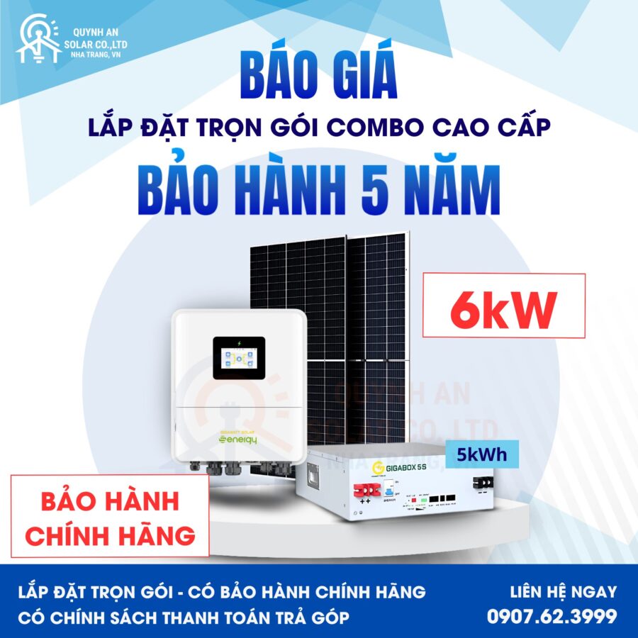 Báo giá trọn gói Hệ thống Điện mặt trời Hybrid 6kW lưu trữ 5kWh - Bảo hành 5 năm Chính hãng 12 Báo giá Hybrid 1 pha 6kW lưu 5kWh tại Quỳnh An Solar