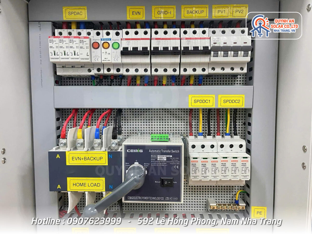 Tủ Điện của hệ thống Điện mặt trời 3 pha tại Quỳnh An Solar