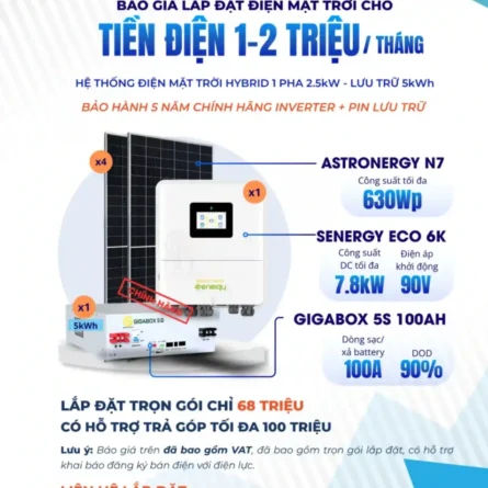 Báo giá chi tiết trọn gói Điện mặt trời Hybrid 2.5kW Senergy lưu 5kWh