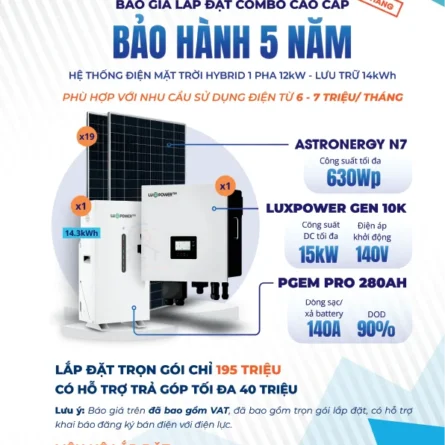 Báo giá trọn bộ Điện mặt trời Hybrid 12kW có lưu trữ 14kWh - Bảo hành 10 năm Chính Hãng 19 Báo giá chi tiết Điện mặt trời Luxpower 12kW lưu trữ 14kWh