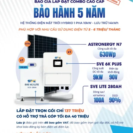 Báo giá chi tiết Điện mặt trời SVE 10kW lưu trữ 14kWh
