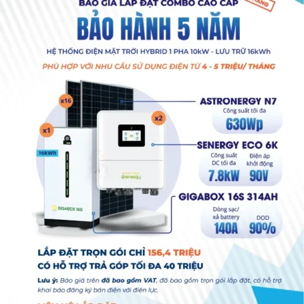 Báo giá trọn gói Hệ thống Điện mặt trời Hybrid 10kW lưu trữ 16kWh - Bảo hành 5 năm Chính hãng 26 Báo giá chi tiết Điện mặt trời Senergy 10kW lưu trữ 16kWh